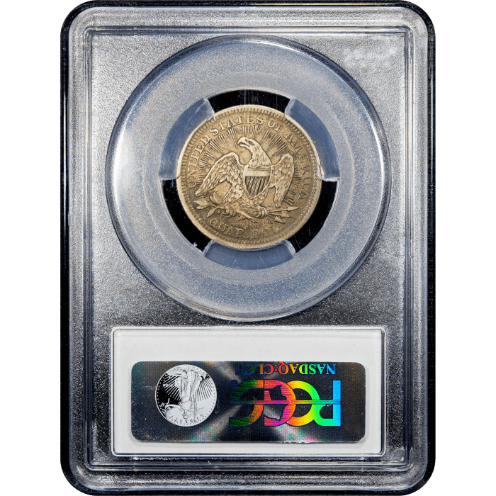 1853 Seated Liberty Quarter (25c) Arrows and Rays Reverse Slab Image