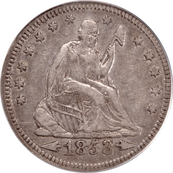 1853/4 Seated Liberty Quarter (25c) Arrows and Rays Obverse Image
