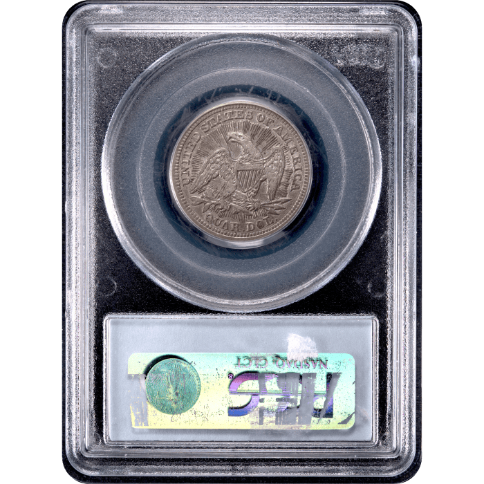 1853/4 Seated Liberty Quarter (25c) Arrows and Rays Reverse Slab Image