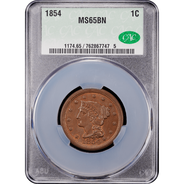 1854 Braided Hair Large Cent (1c) Obverse Slab Image