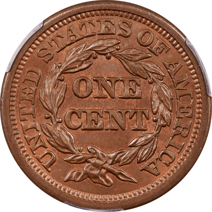 1854 Braided Hair Large Cent (1c) Reverse Image