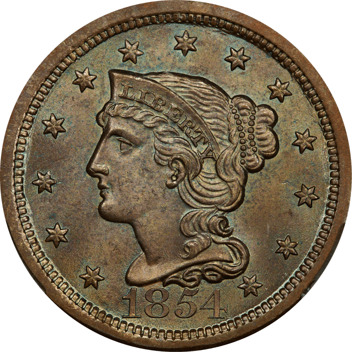1854 Braided Hair Large Cent (1c) OBVERSE Image