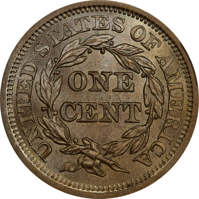 1854 Braided Hair Large Cent (1c) REVERSE Image