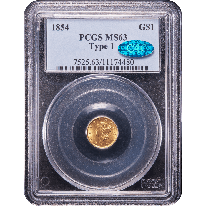 1854 Gold Dollar (G$1) Type 1 Obverse Slab Image