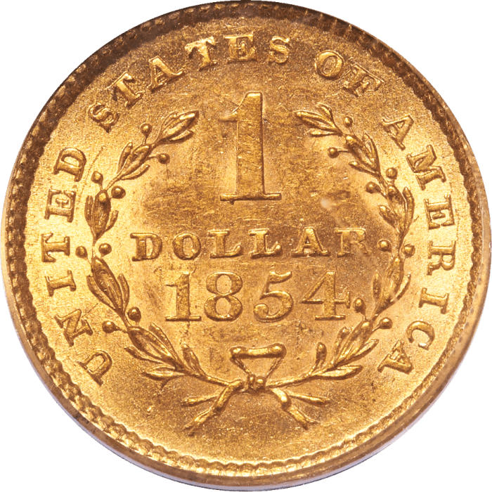 1854 Gold Dollar (G$1) Type 1 Reverse Image