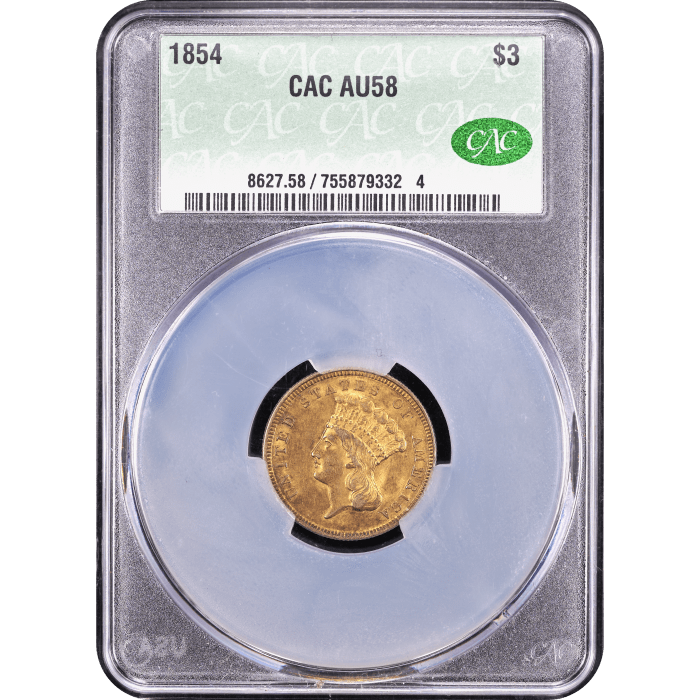 1854 Gold Three Dollar ($3) Obverse Slab Image