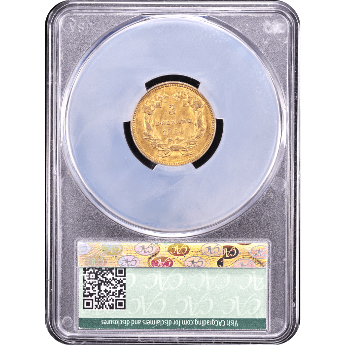 1854 Gold Three Dollar ($3) Reverse Slab Image
