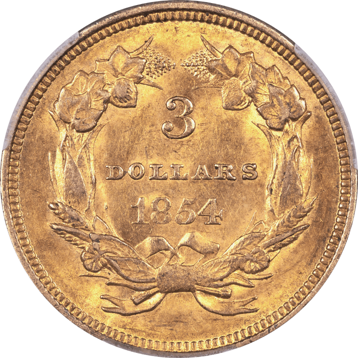 1854 Gold Three Dollar ($3) Reverse Image