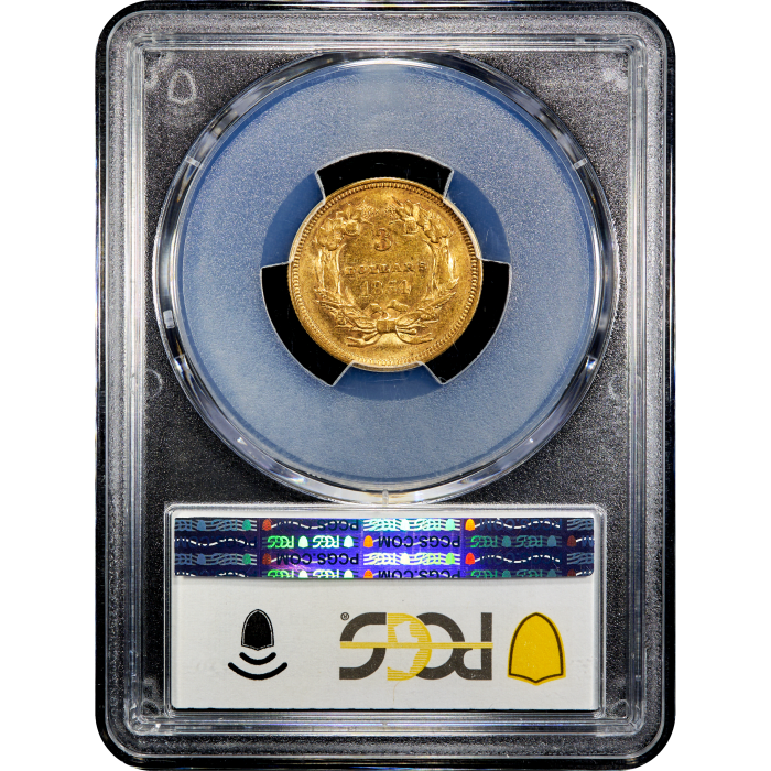 1854 Gold Three Dollar ($3) Reverse Slab Image
