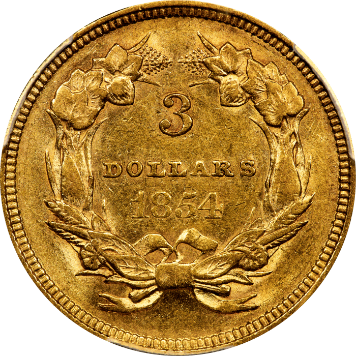 1854 Gold Three Dollar ($3) Reverse Image