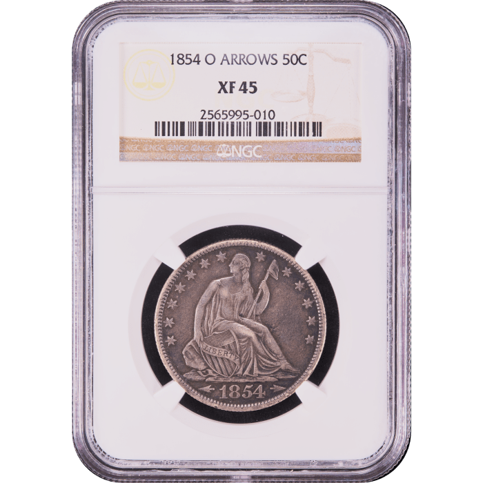 1854-O Seated Liberty Half Dollar (50c) Arrows Obverse Slab Image