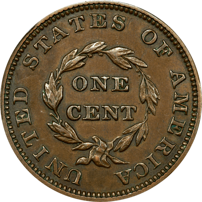 1854 Pattern Large Cent (1c) J-160 REVERSE Image