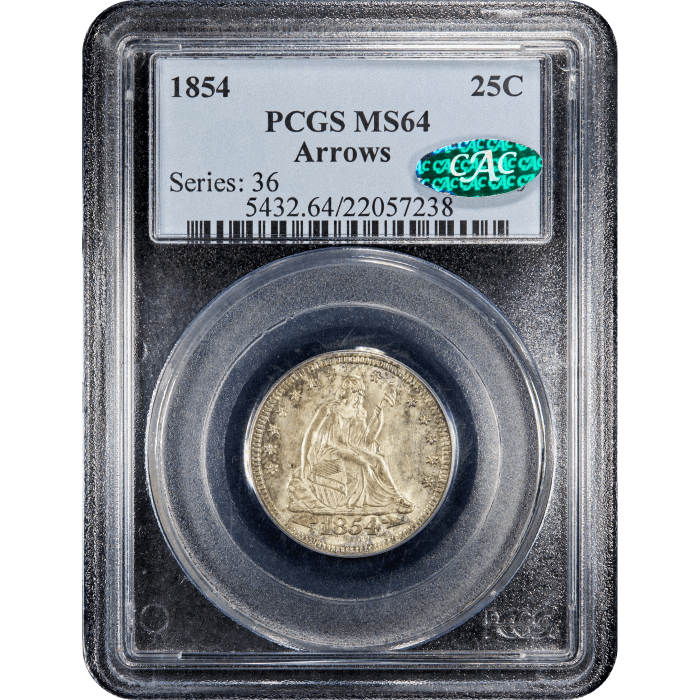 1854 Seated Liberty Quarter (25c) Arrows Obverse Slab Image