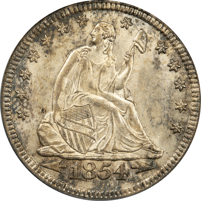 1854 Seated Liberty Quarter (25c) Arrows Obverse Image