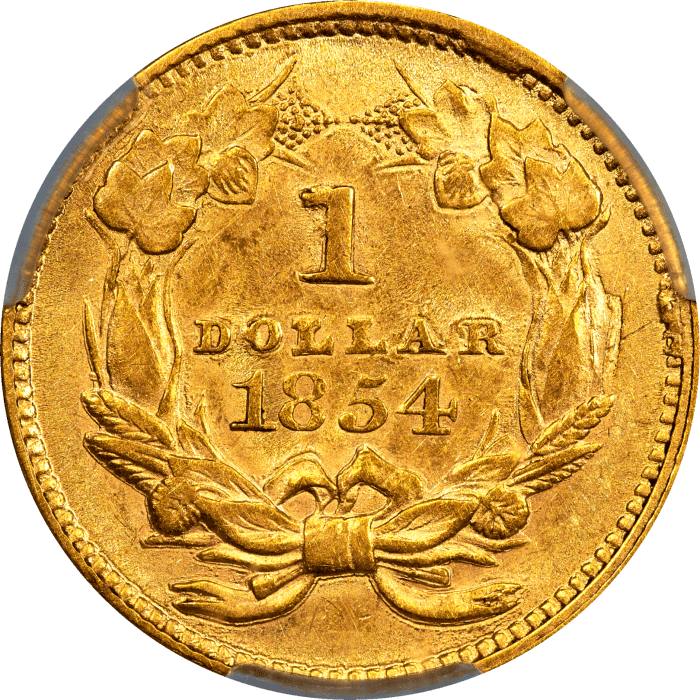 1854 Type 2 Gold Dollar ($1) REVERSE Image