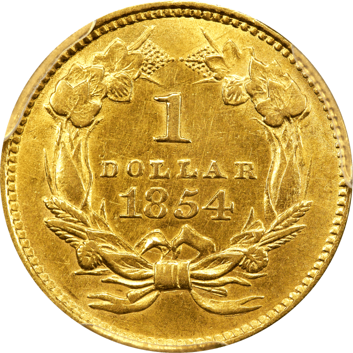 1854 Type 2 Gold Dollar ($1) REVERSE Image