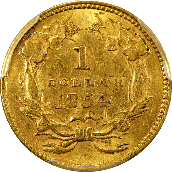 1854 Type 2 Gold Dollar ($1) Reverse Image