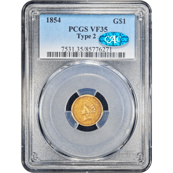 1854 Type 2 Gold Dollar ($1) Obverse Slab Image