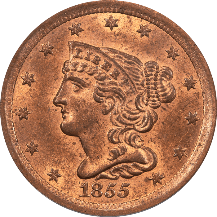 1855 Braided Hair Half Cent (1/2c) OBVERSE Image