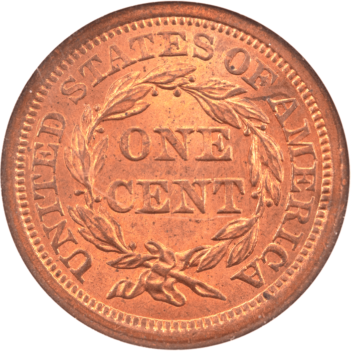 1856 Braided Hair Large Cent (1c) Upright 5 Reverse Image