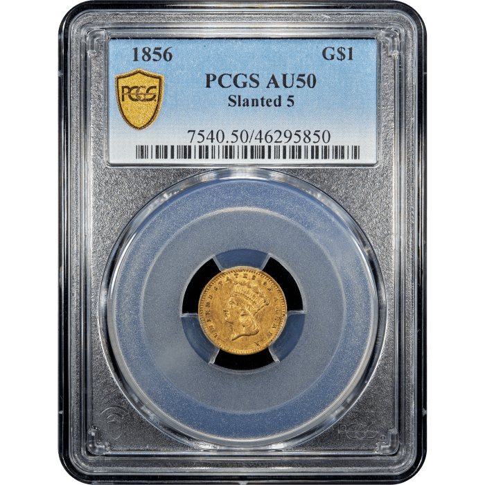 1856 Gold Dollar ($1) Slanted 5 Obverse Slab Image