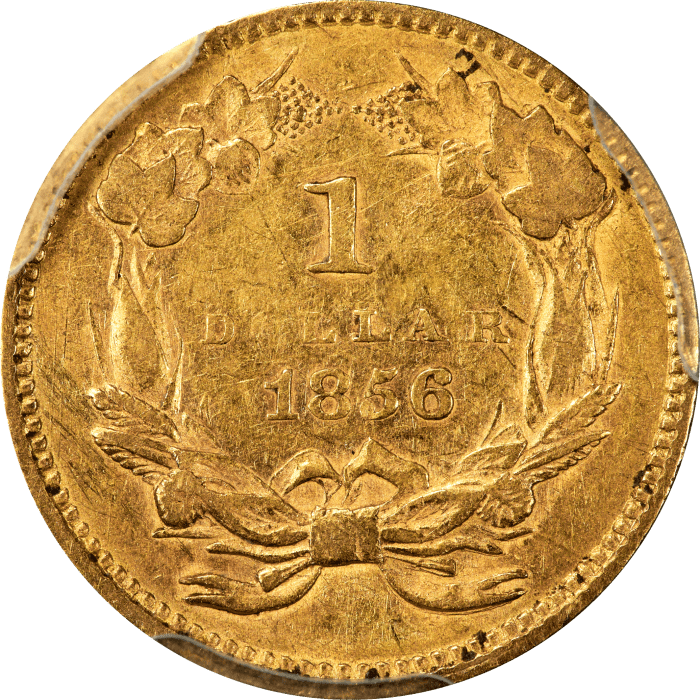 1856 Gold Dollar ($1) Slanted 5 Reverse Image
