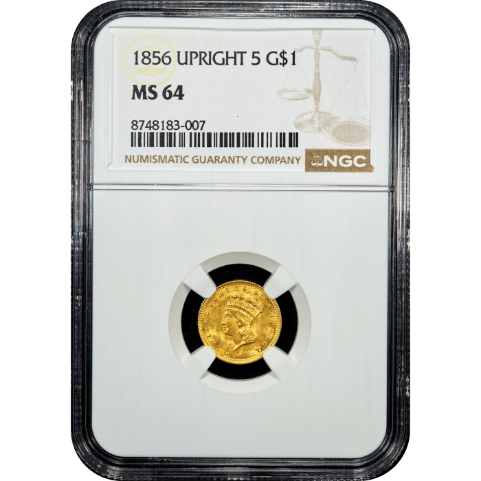 1856 Gold Dollar (G$1) Upright 5 SLAB Image