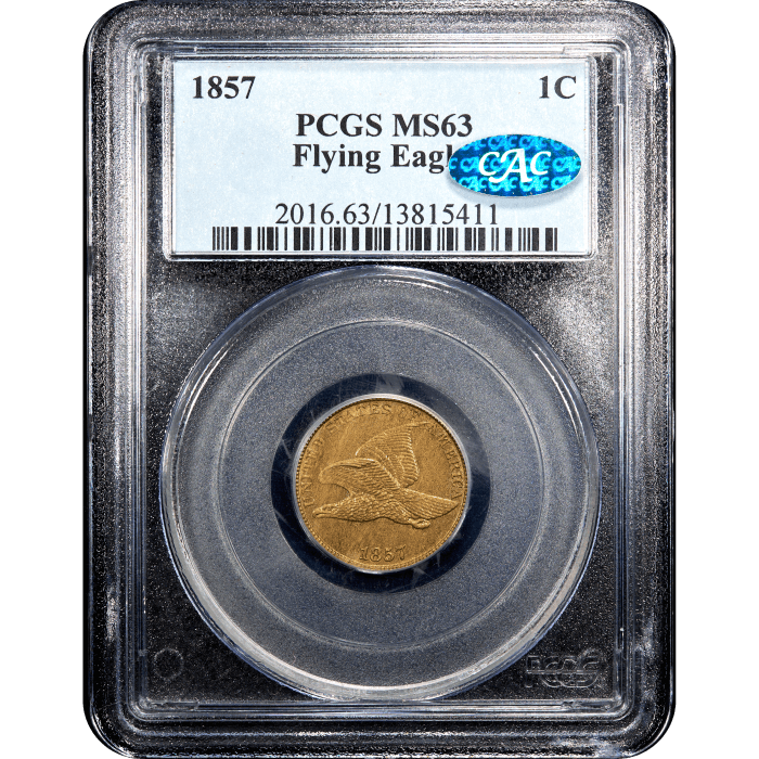 1857 Flying Eagle Cent (1c) SLAB Image
