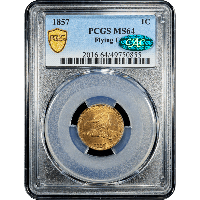 1857 Flying Eagle Cent (1c) SLAB Image