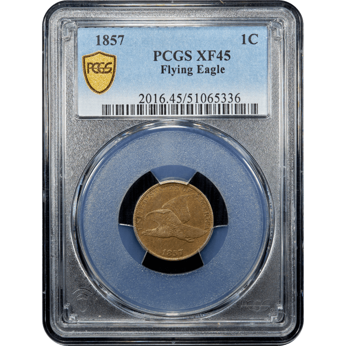 1857 Flying Eagle Cent (1c) SLAB Image