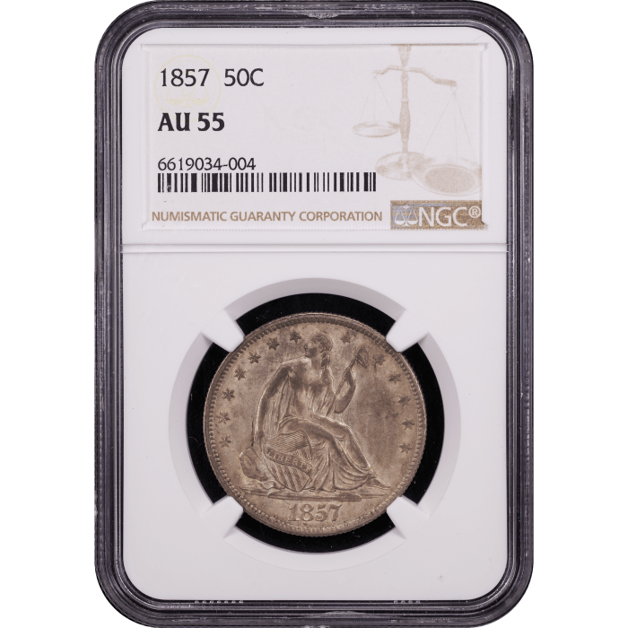 1857 Seated Liberty Half Dollar (50c) Obverse Slab Image