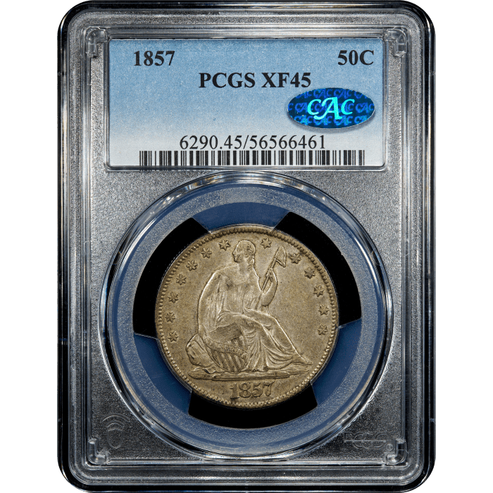 1857 Seated Liberty Half Dollar (50c) Obverse Slab Image