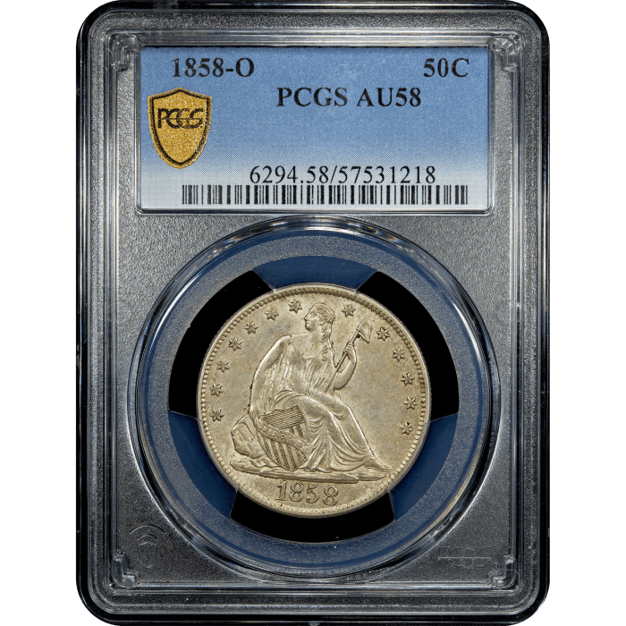 1858-O Seated Liberty Half Dollar (50c) Obverse Slab Image
