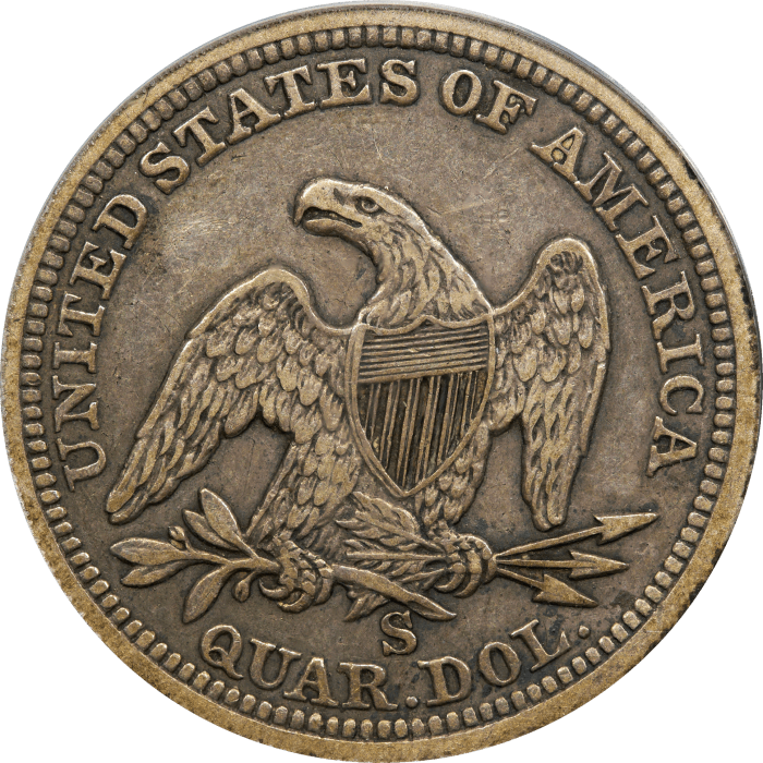 1858-S Seated Liberty Quarter (25c) Reverse Image