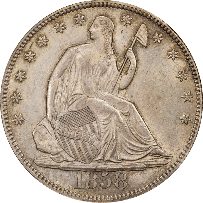 1858 Seated Liberty Half Dollar (50c) OBVERSE Image