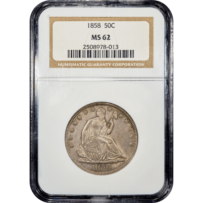 1858 Seated Liberty Half Dollar (50c) Obverse Slab Image