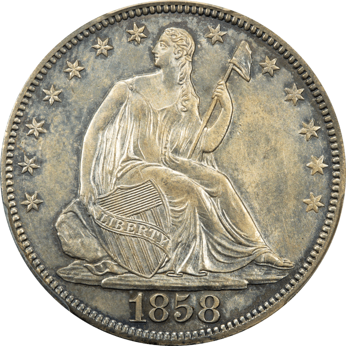1858 Seated Liberty Half Dollar (50c) Obverse Image