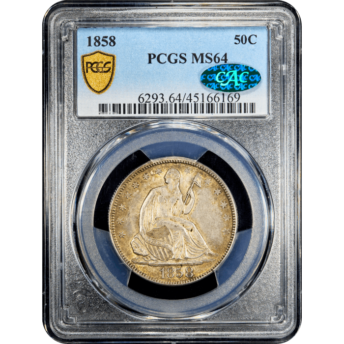 1858 Seated Liberty Half Dollar (50c) Obverse Slab Image