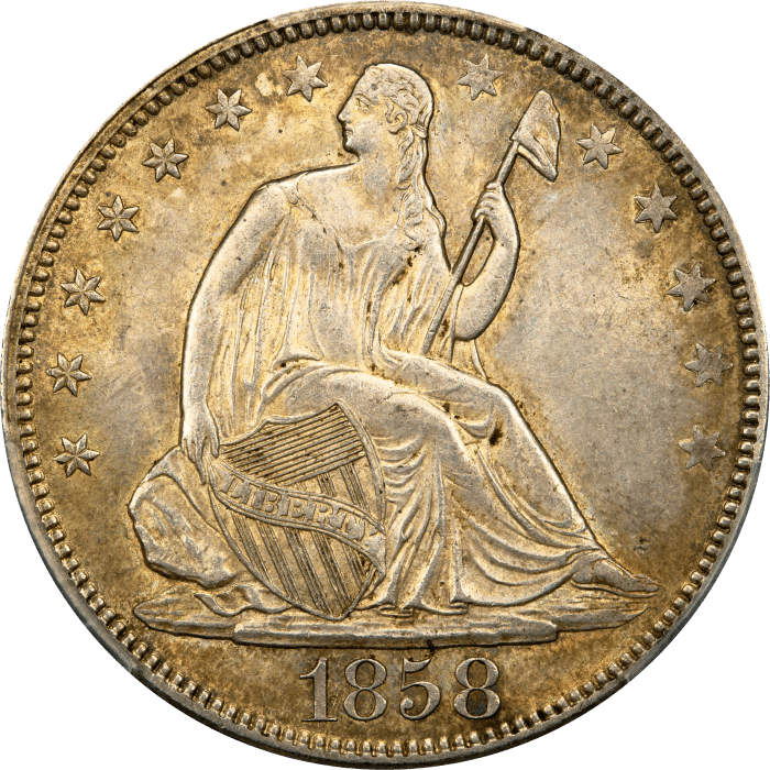 1858 Seated Liberty Half Dollar (50c) Obverse Image