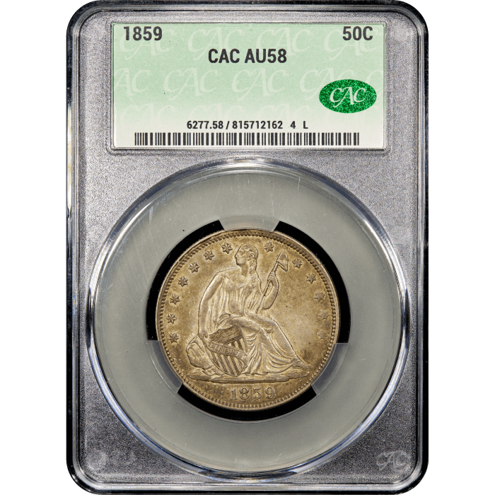 1859 Seated Liberty Half Dollar (50c) Obverse Slab Image