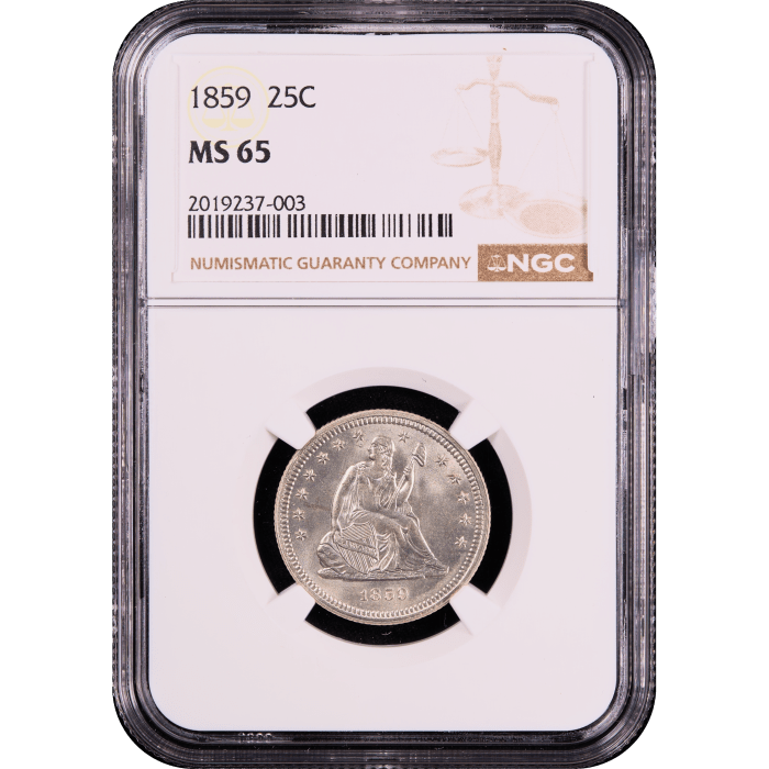 1859 Seated Liberty Quarter (25c) Obverse Slab Image