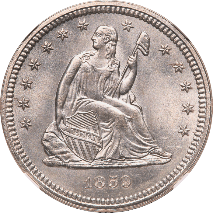 1859 Seated Liberty Quarter (25c) Obverse Image
