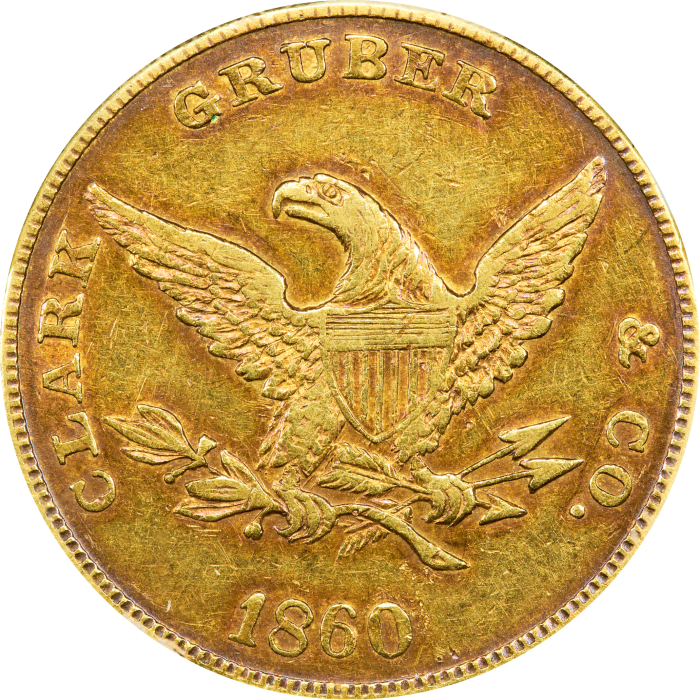 1860 Clark Gruber Gold Eagle ($10) Reverse Image