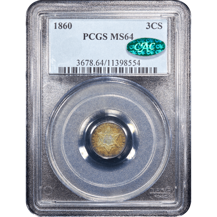 1860 Three Cent Silver (3CS) Obverse Slab Image