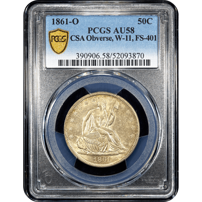 1861-O Seated Liberty Half Dollar (50c) CSA Obverse  Obverse Slab Image