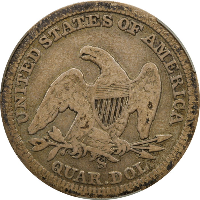 1861-S Seated Liberty Quarter (25c) REVERSE Image