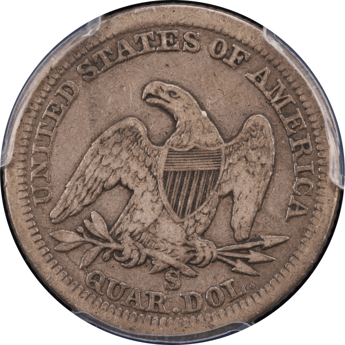 1861-S Seated Liberty Quarter (25c) Reverse Image