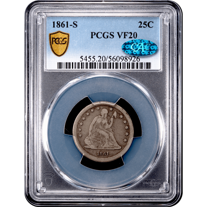 1861-S Seated Liberty Quarter (25c) Obverse Slab Image