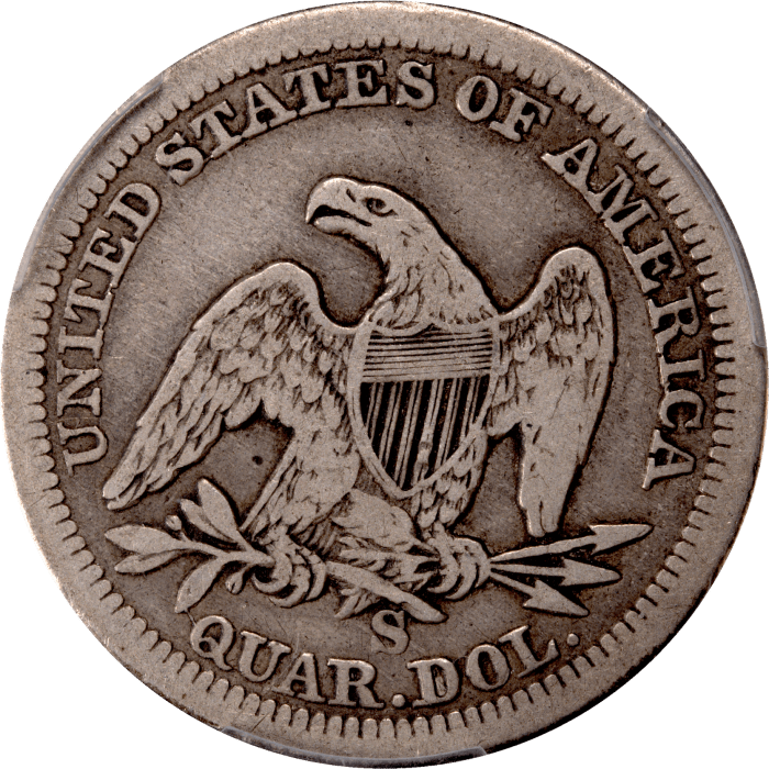 1861-S Seated Liberty Quarter (25c) Reverse Image