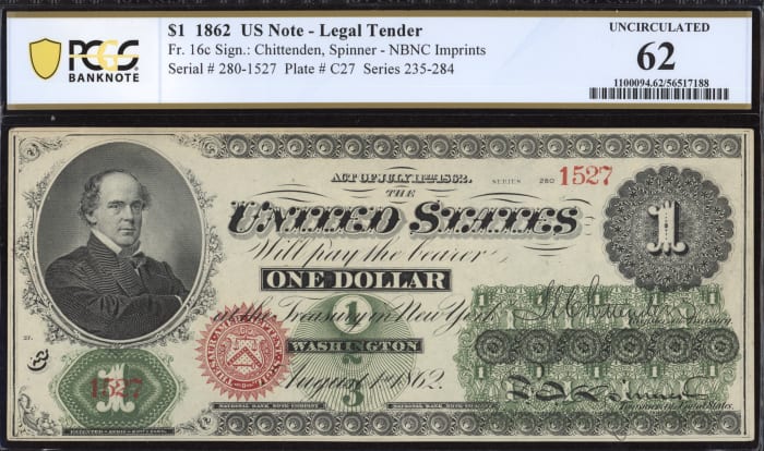 1862 $1 Legal Tender OBVERSE Image